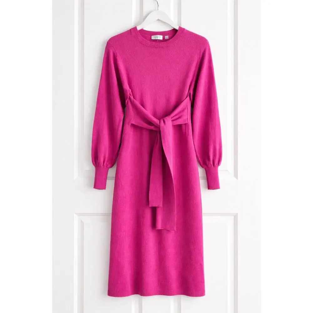 Ted Baker Essya Slouchy Tie Front Knit Midi Dress Cashmere Blend NWT